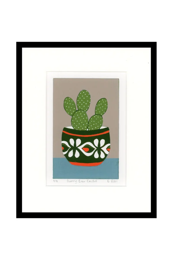 Bunny Ear Cactus lino print