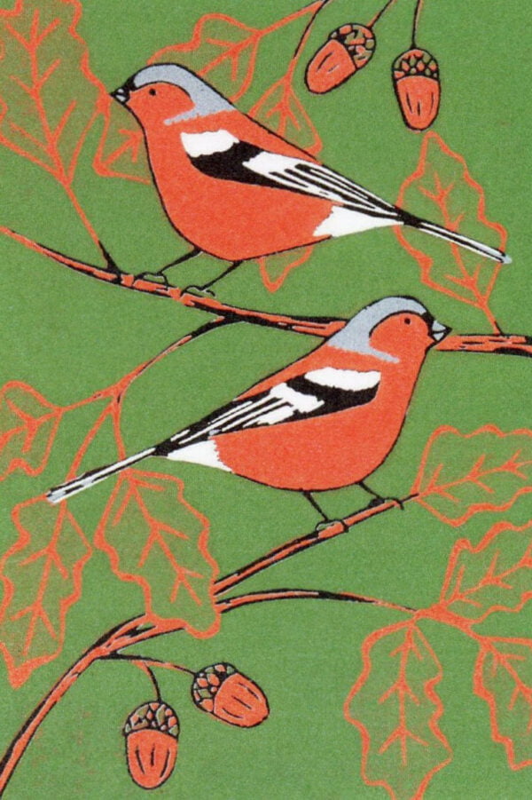Chaffinches lino print card by Esther Rolls