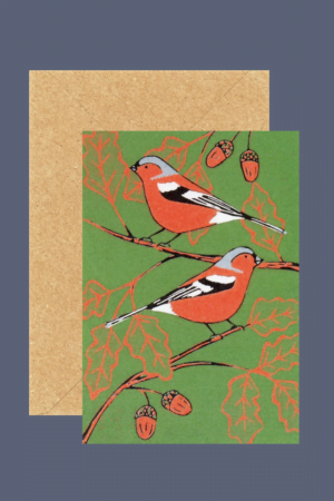 blank art card of chaffinches on oak