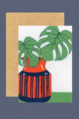 blank art card of cheese plant in mid century pot