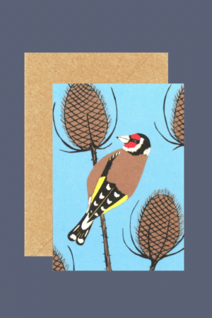 blank art card of goldfinch on teasels