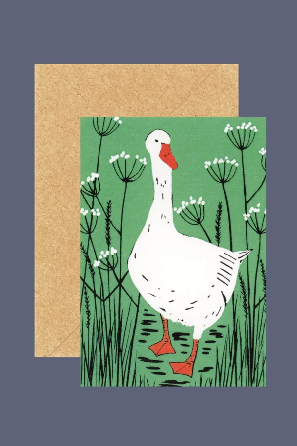 blank art card of a white goose and cow parsley