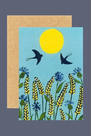 Swallows lino print card